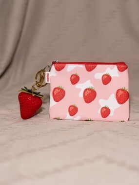 Cute Strawberry Coin Purse Keychain Wallet Kawaii Dessert Pouch Zipper Bag Charm